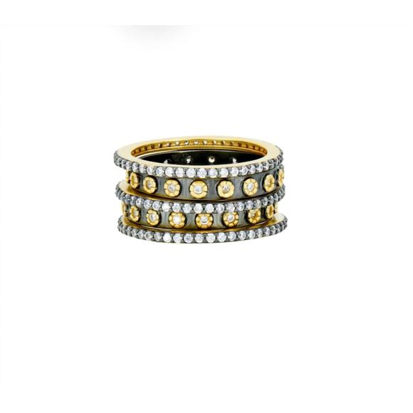 NEW FRIEDA ROTHMAN women's two tone 5-stack ring in black gold - Picture 1 of 1